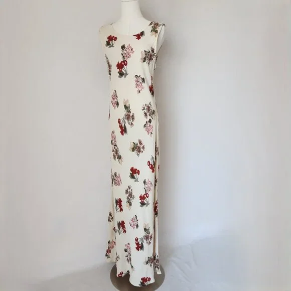Vintage Y2K  NC Love USA Made Rayon Chiffon Sherry Floral Maxi Dress Sleeveless - Picture 3 of 10